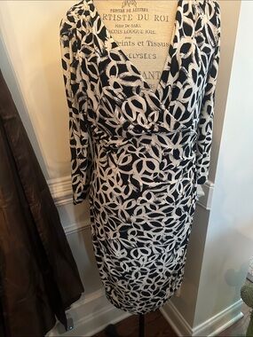 Lauren Ralph Lauren Black & White Printed Long-Sleeve Wrap Dress